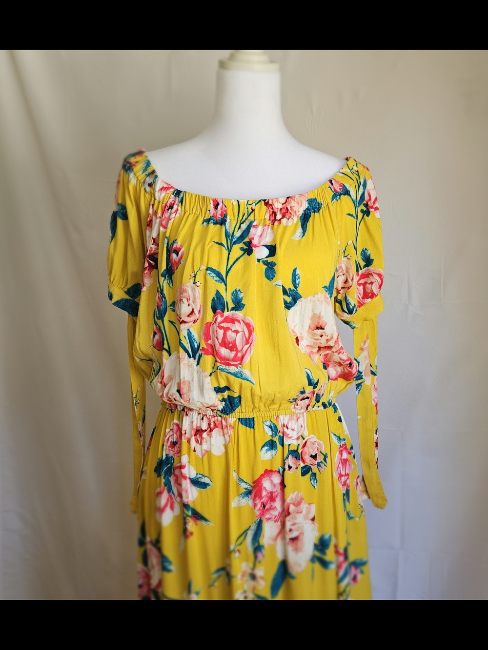 Band of Gypsies Yellow Floral Off Shoulder Maxi Dress L - Picture 3 of 16